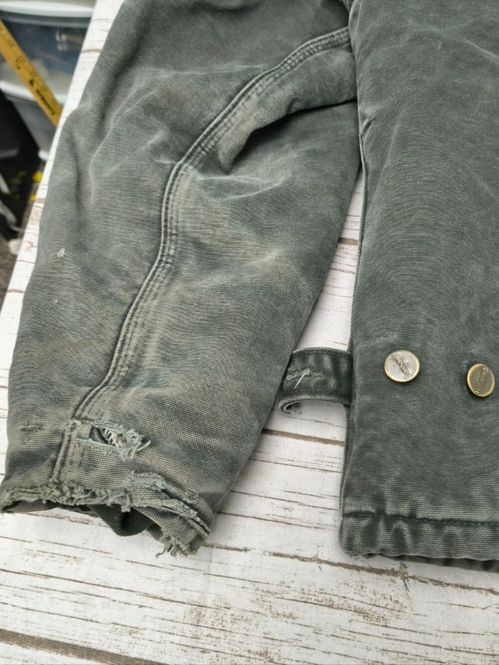 Vintage Carhartt J22 Mos Green Canvas Jacked Sunfaded Distressed Medium - Picture 13 of 13
